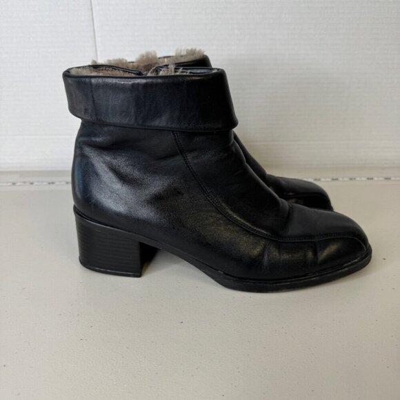 Rieker Greta Black Fleece Lined Leather Block Heeled Ankle Boots Size 42 - Picture 2 of 16